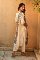 Off White Embroidered Cotton Suit- Set of 3