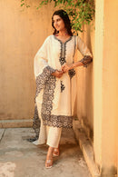 Off White Embroidered Cotton Suit- Set of 3