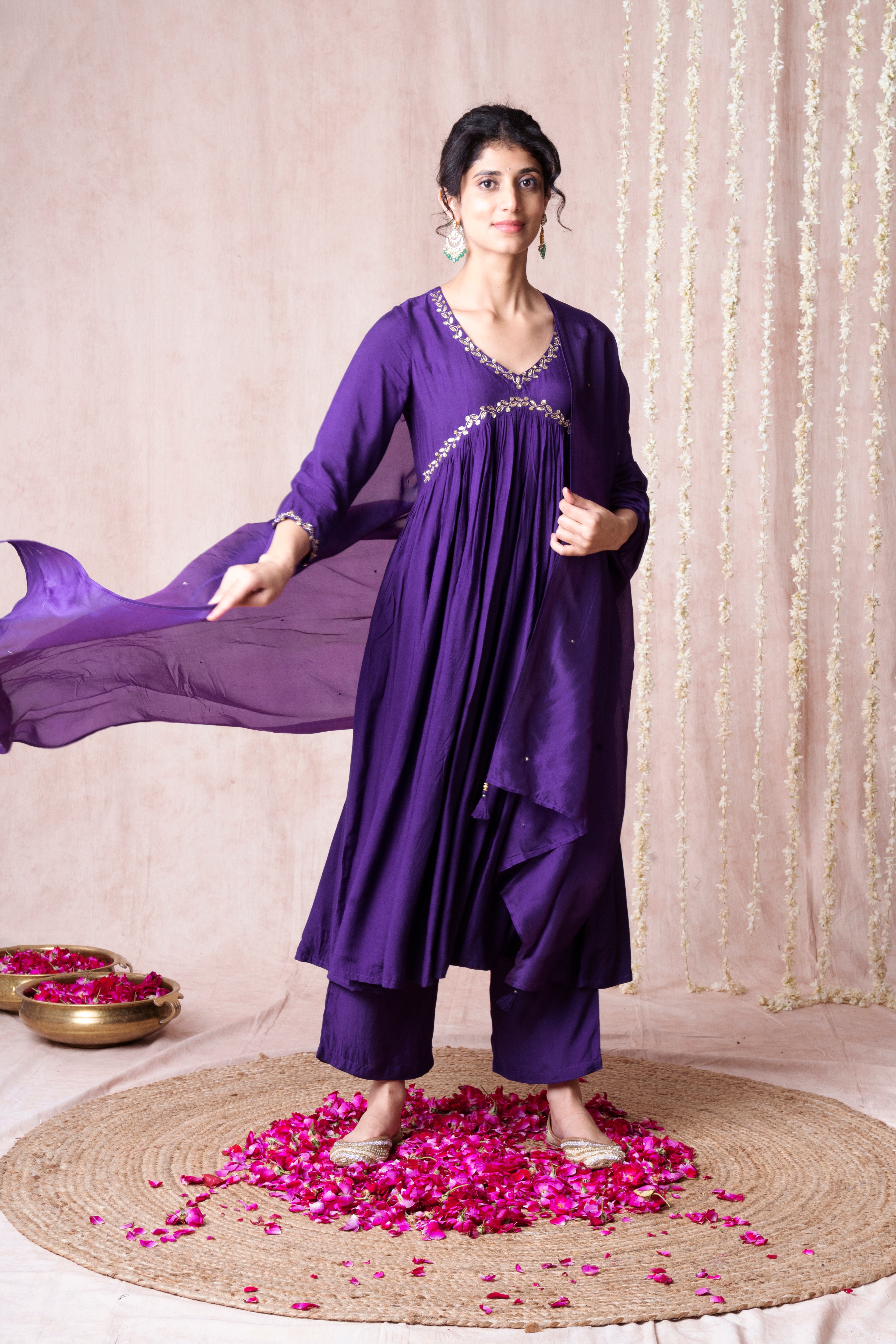 Bhargavi Purple Muslin Suit Set