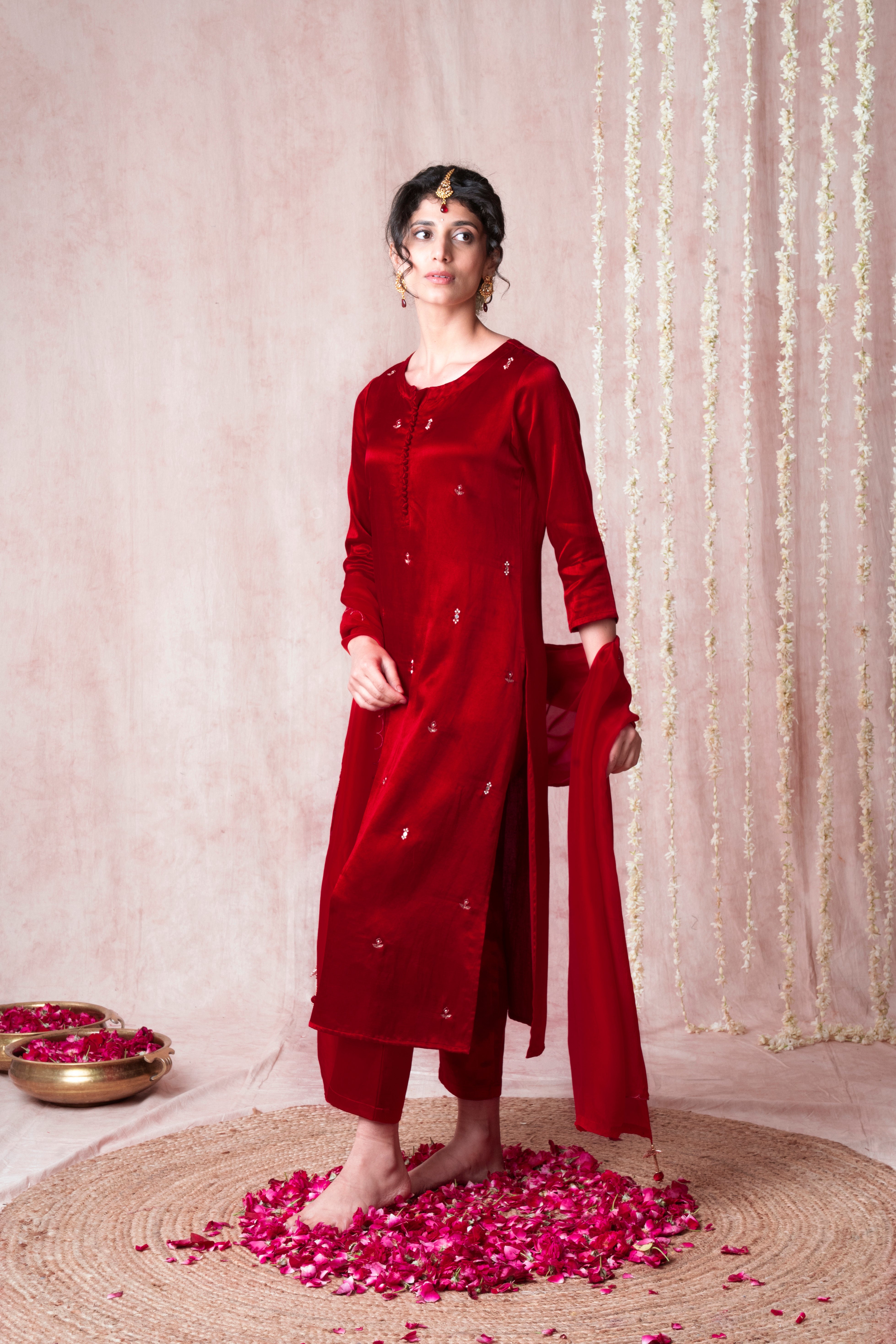 Bhargavi Deep Red Modal Mashru Suit Set