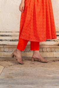 Orange Bandhej Printed Cotton Kurta with Pants - Set of 2