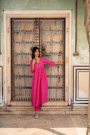 Pink Bandhej Printed Cotton Kurta with Pants - Set of 2
