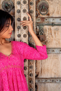 Pink Bandhej Printed Cotton Kurta with Pants - Set of 2