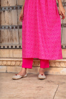 Pink Bandhej Printed Cotton Kurta with Pants - Set of 2