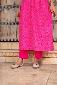 Pink Bandhej Printed Cotton Kurta with Pants - Set of 2