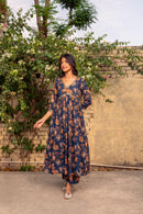 Blue Printed Cotton Kurta with Pants - Set of 2