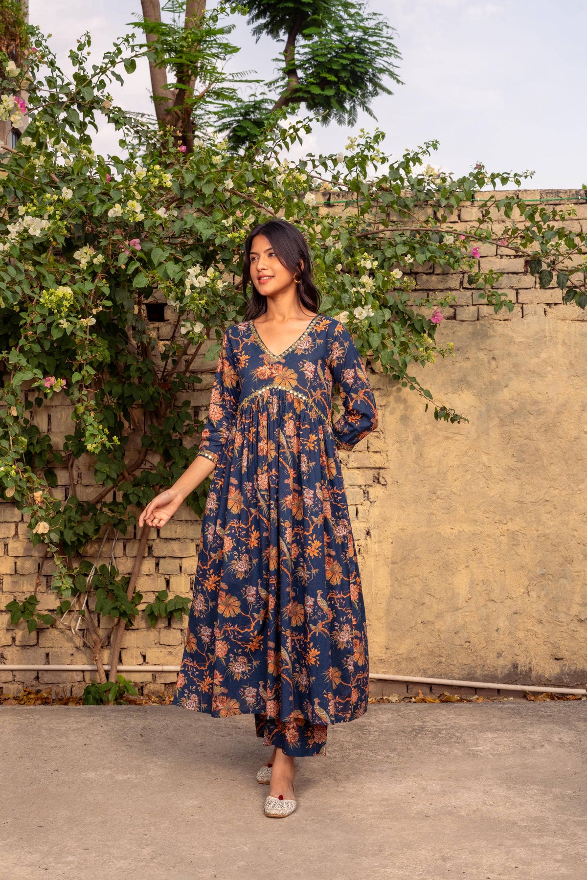 Blue Printed Cotton Kurta with Pants - Set of 2