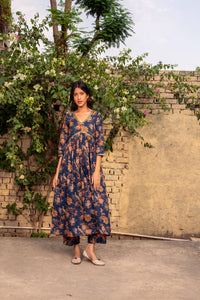 Blue Printed Cotton Kurta with Pants - Set of 2