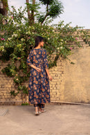 Blue Printed Cotton Kurta with Pants - Set of 2