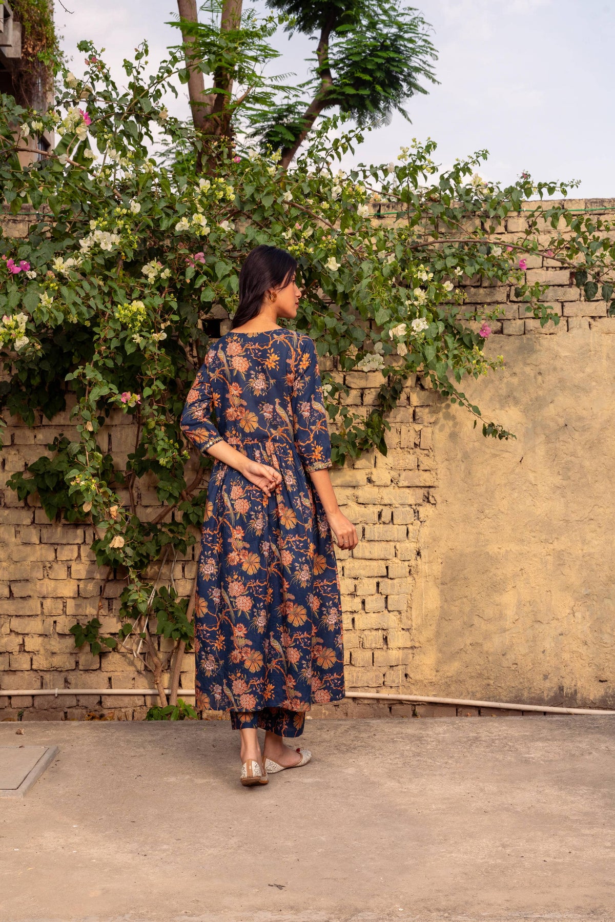Blue Printed Cotton Kurta with Pants - Set of 2