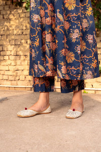 Blue Printed Cotton Kurta with Pants - Set of 2