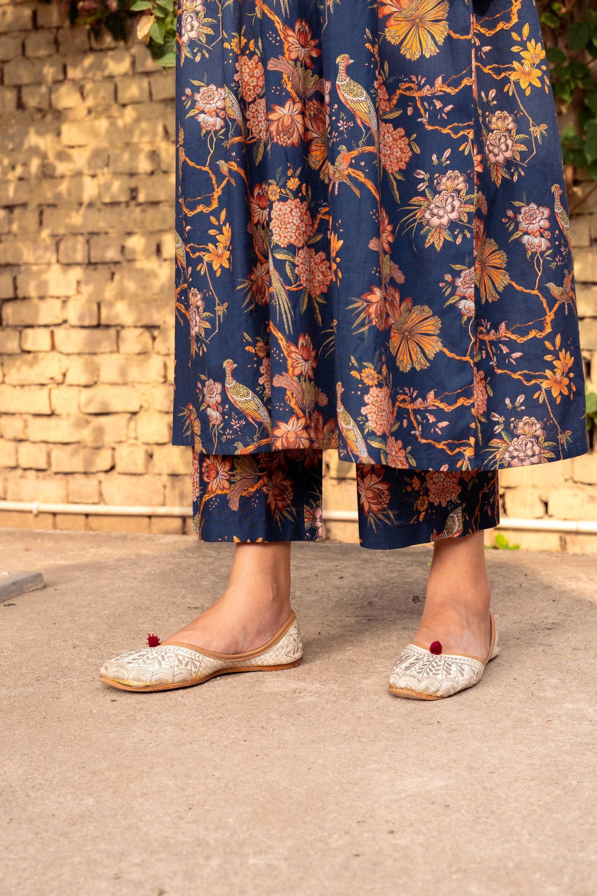 Blue Printed Cotton Kurta with Pants - Set of 2