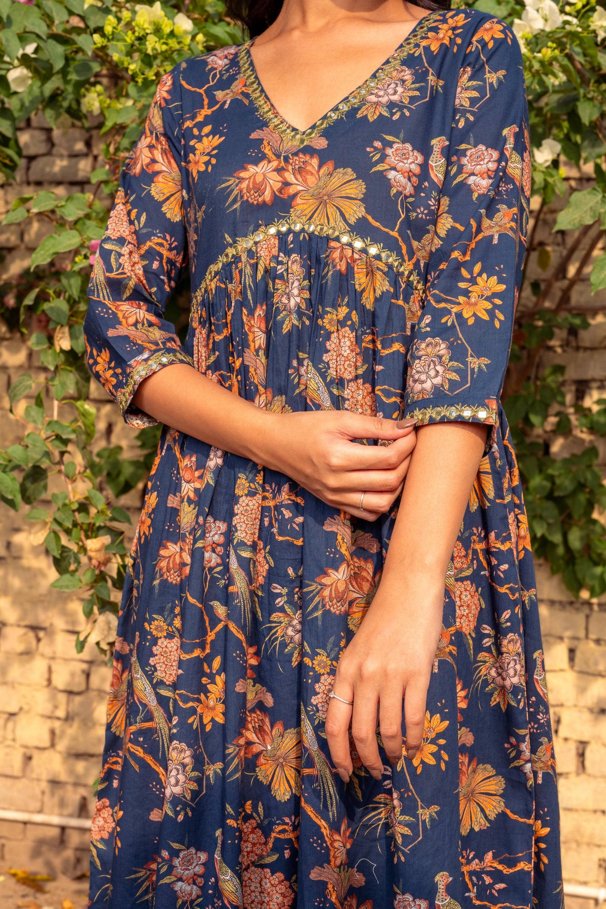 Blue Printed Cotton Kurta with Pants - Set of 2