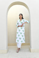 Sage Floral Handblock Cotton Kurta Set