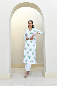 Sage Floral Handblock Cotton Kurta Set