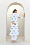 Sage Floral Handblock Cotton Kurta Set