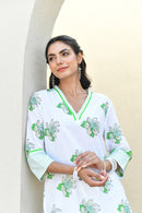 Sage Floral Handblock Cotton Kurta Set