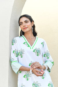Sage Floral Handblock Cotton Kurta Set