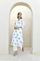 Sage Floral Handblock Cotton Kurta Set