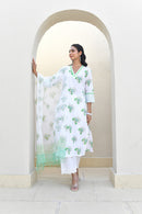 Sage Floral Handblock Cotton Kurta Set