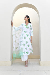 Sage Floral Handblock Cotton Kurta Set