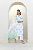 Sage Floral Handblock Cotton Kurta Set