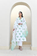 Sage Floral Handblock Cotton Kurta Set