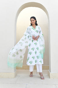 Sage Floral Handblock Cotton Kurta Set