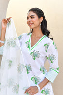 Sage Floral Handblock Cotton Kurta Set