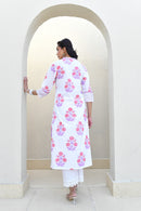 Fuchsia Bloom Handblock Cotton Kurta Set
