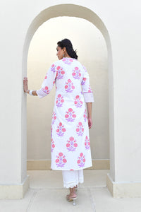 Fuchsia Bloom Handblock Cotton Kurta Set