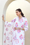 Fuchsia Bloom Handblock Cotton Kurta Set