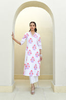 Fuchsia Bloom Handblock Cotton Kurta Set