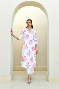 Fuchsia Bloom Handblock Cotton Kurta Set