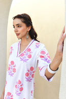 Fuchsia Bloom Handblock Cotton Kurta Set