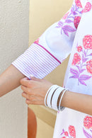 Fuchsia Bloom Handblock Cotton Kurta Set