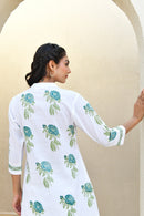 Blue Blossom Handblock Cotton Kurta Set