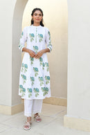 Blue Blossom Handblock Cotton Kurta Set