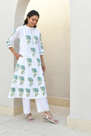 Blue Blossom Handblock Cotton Kurta Set