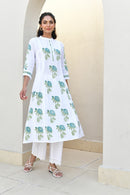 Blue Blossom Handblock Cotton Kurta Set