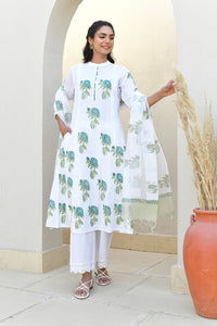 Blue Blossom Handblock Cotton Kurta Set