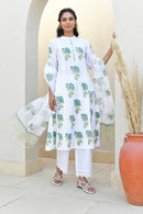 Blue Blossom Handblock Cotton Kurta Set