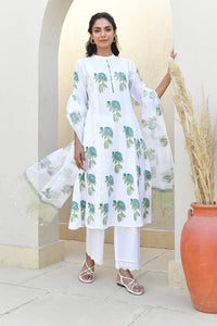 Blue Blossom Handblock Cotton Kurta Set