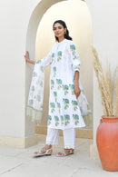 Blue Blossom Handblock Cotton Kurta Set