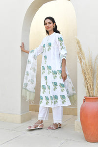 Blue Blossom Handblock Cotton Kurta Set