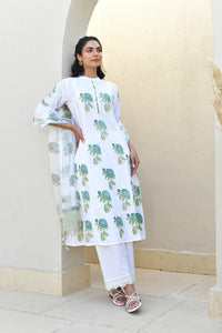 Blue Blossom Handblock Cotton Kurta Set