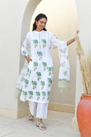 Blue Blossom Handblock Cotton Kurta Set