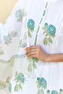 Blue Blossom Handblock Cotton Kurta Set