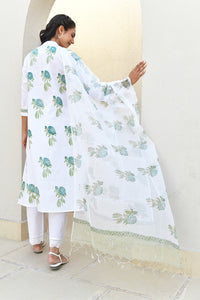 Blue Blossom Handblock Cotton Kurta Set