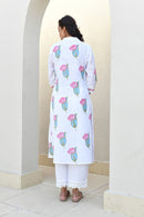 Pink Lotus Handblock Cotton Kurta Set